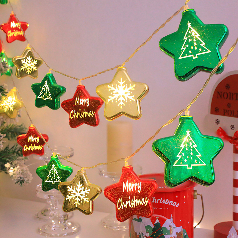 Estrellas lámparas galvanizadas bolas de Navidad árboles de Navidad flocos de nieve Merry Christmas luces de color Navidad decoración de luces de cadena