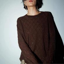 新款珠片纱羊毛针织衫女圆领长袖纯色亮片毛衣时尚百搭上衣