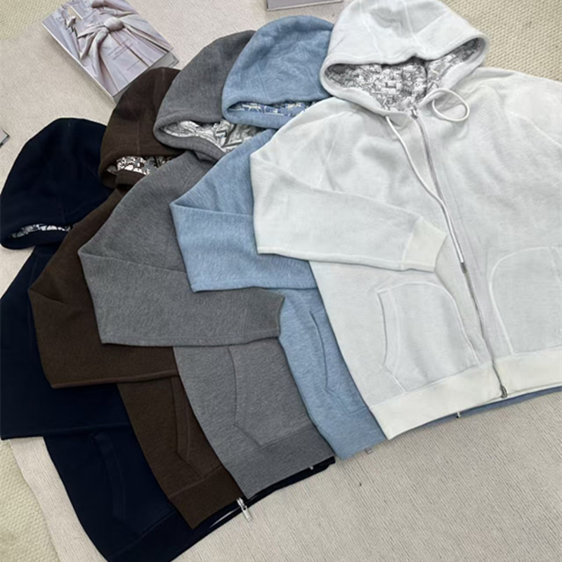 Nanyou High Version Knitted Zipper Hoodie Loose Unisex Reversible 4-Pocket Embroidered Letter Cardigan