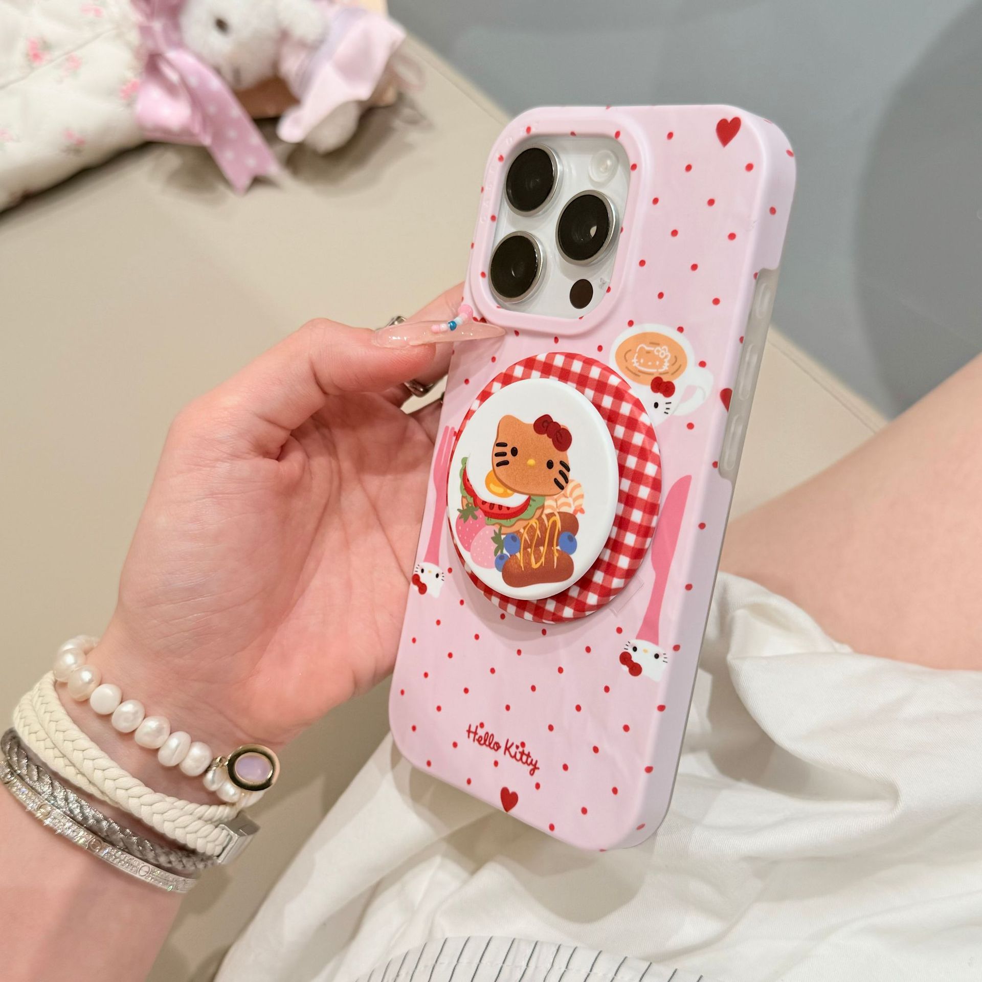 Divertido café con cuchillo y tenedor de lunares de dibujos animados para Apple 16ProMax funda para teléfono móvil 15Pro magnético 14/13 nicho