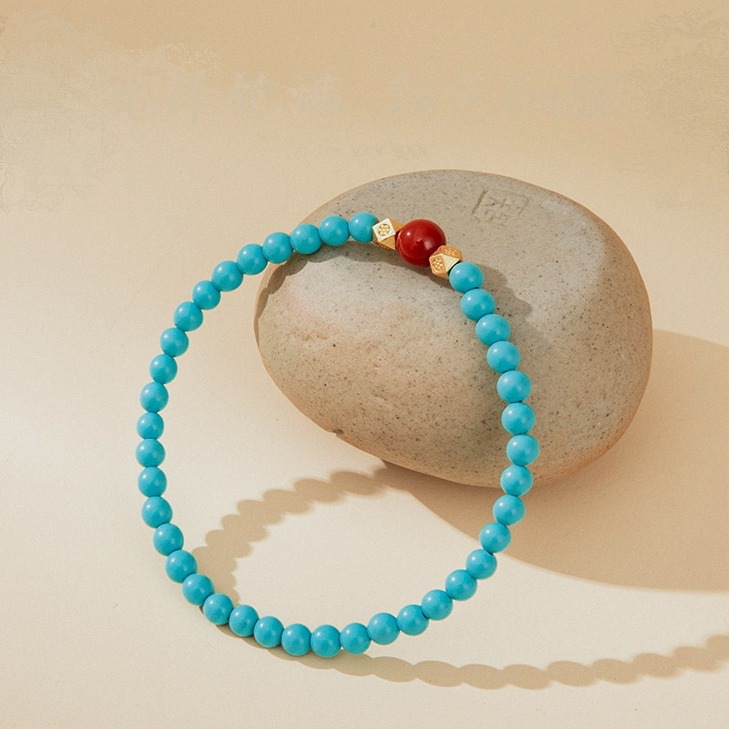 Turquoise organic red design bracelet natural stone