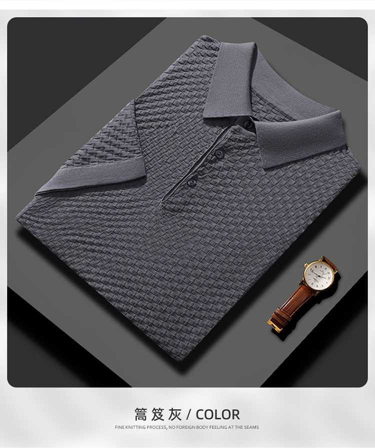 Áo thun nam tay ngắn cổ POLO chất liệu tơ tằm pha len dệt kim mỏng nhẹ — Màu camel, Màu trắng, Màu xám, Màu đen chi tiết 12