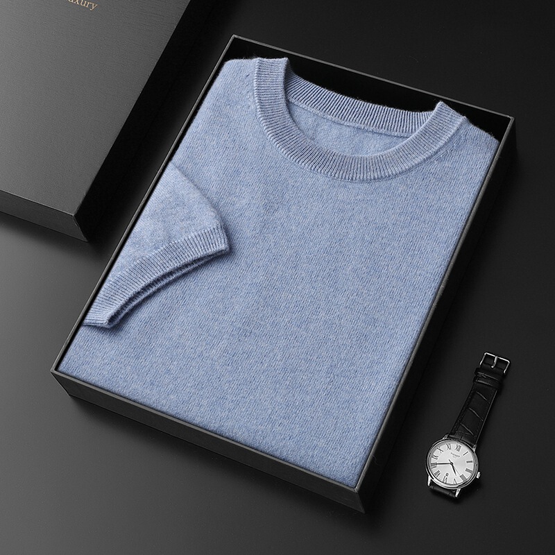 Cashmere Half-sleeved Men's Autumn and Winter New Round Neck Half-sleeved First-line Clothing plus size Wool Short-sleeved Knitted Base Sweater Cashmere Half-sleeved Men's Autumn and Winter New Round Neck Half-sleeved First-line Clothing plus size Wool Short-sleeved Knitted Base Sweater