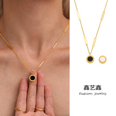 鑫芸鑫欧美英語アルファベットloveローマ数字白黒貝殻ネックレスブレスレットステンレス18k金メッキ