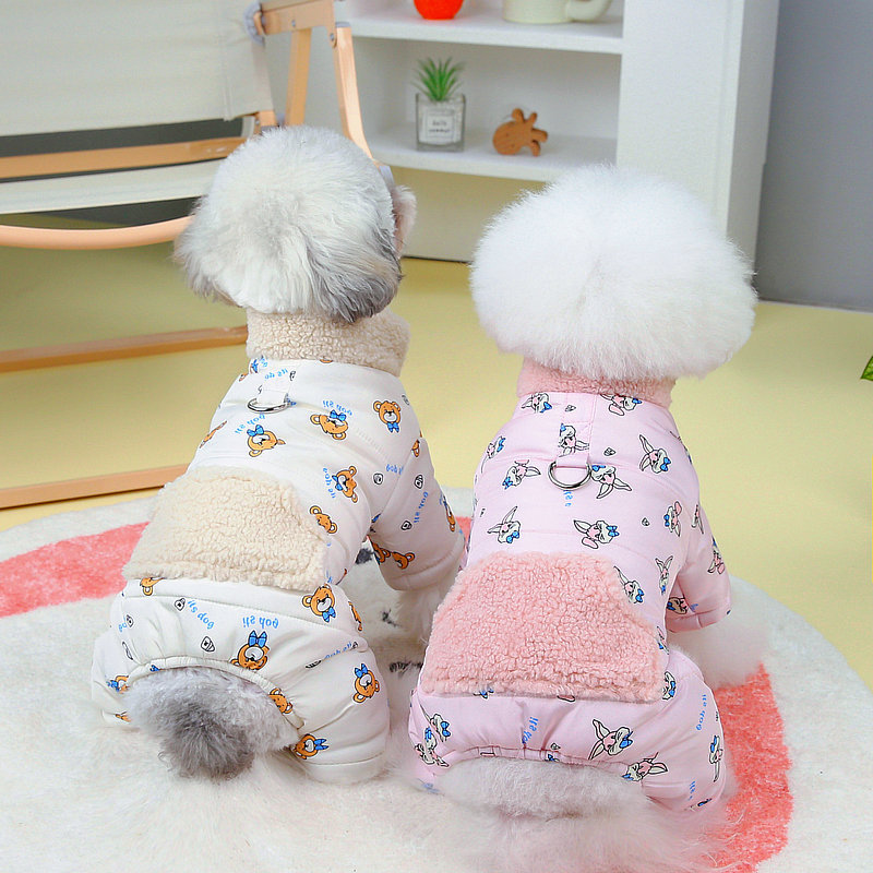 Dog four-legged pet four-legged cotton coat thick warm pet clothes autumn and winter clothes big ears bear four-legged cotton coat