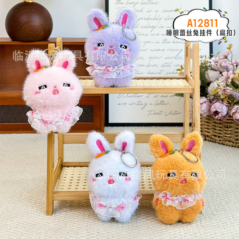 Colgante de conejo de encaje de ojos durmientes (botón plano) 12cm