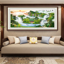 钻石画新款满钻旭日东升客厅点贴钻十字绣砖石画流水生财源远流长