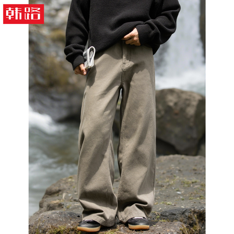 Twill Slightly Wide Outdoor Loose Straight Casual Pants Men's Autum Style Pure Cotton Trendy Brand Retro Semi-Elastic Pants Twill Slightly Wide Outdoor Loose Straight Casual Pants Men's Autum Style Pure Cotton Trendy Brand Retro Semi-Elastic Pants