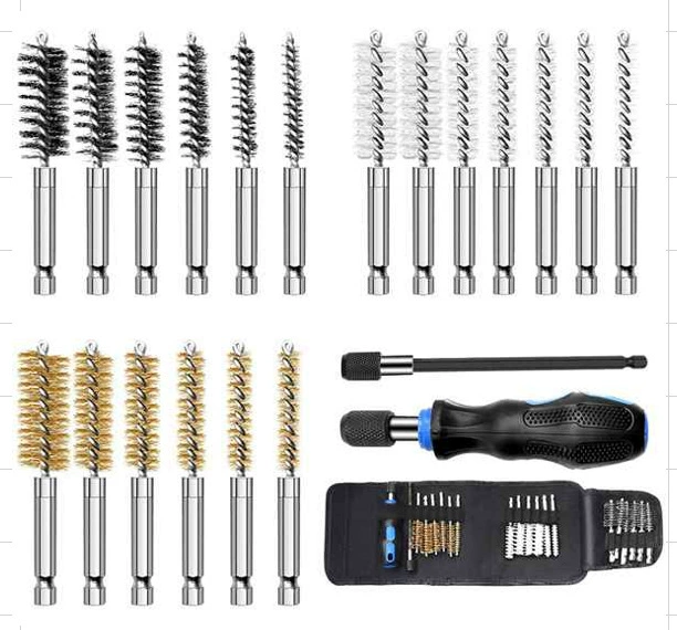 18 упаковок с внутренним отверстием Щеточный пистолет Костюм различных размеров Нержавеющая сталь Латунь Нейлоновая стальная щетка Чистая щетка для ржавчины