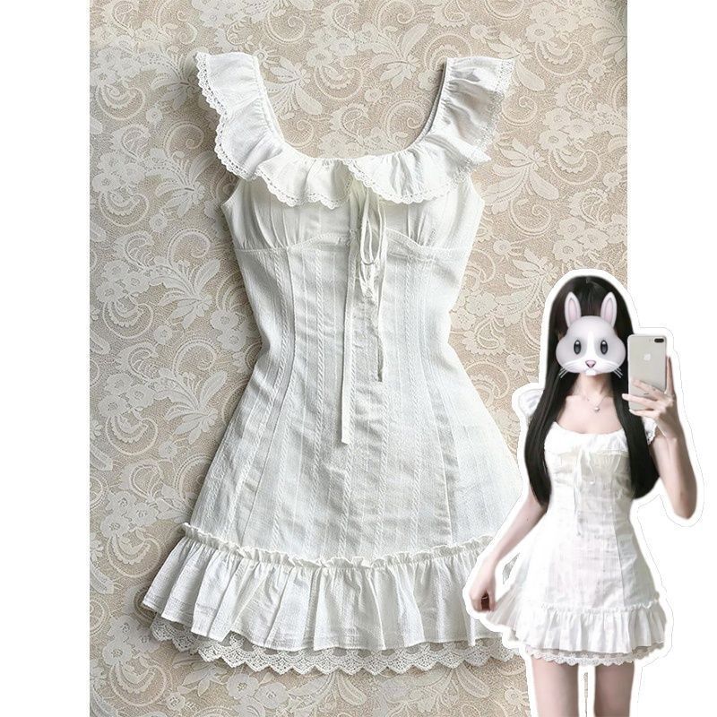 First Love White French-Style Dress, Stunning Summer Dress, American-Style Sweetheart A-Line Dress, Hip-Hugging Short Dress