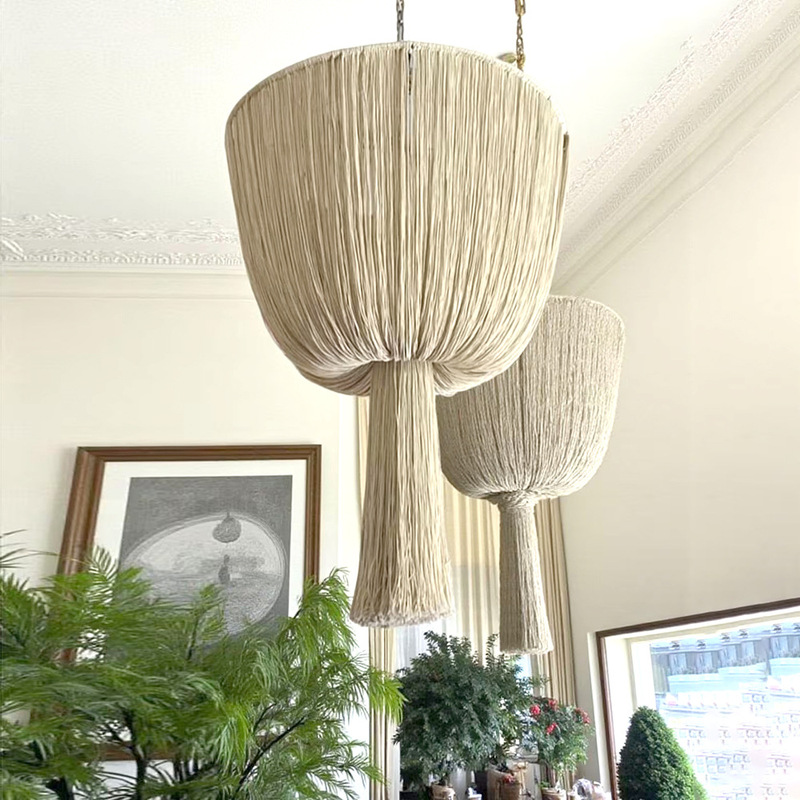 Nordic Style Hand-Woven Lampshade, Cotton Rope Chandelier with Tassel Decoration, Bohemian Homestay Decorative Lighting Accessories Nordic Style Hand-Woven Lampshade, Cotton Rope Chandelier with Tassel Decoration, Bohemian Homestay Decorative Lighting Accessories
