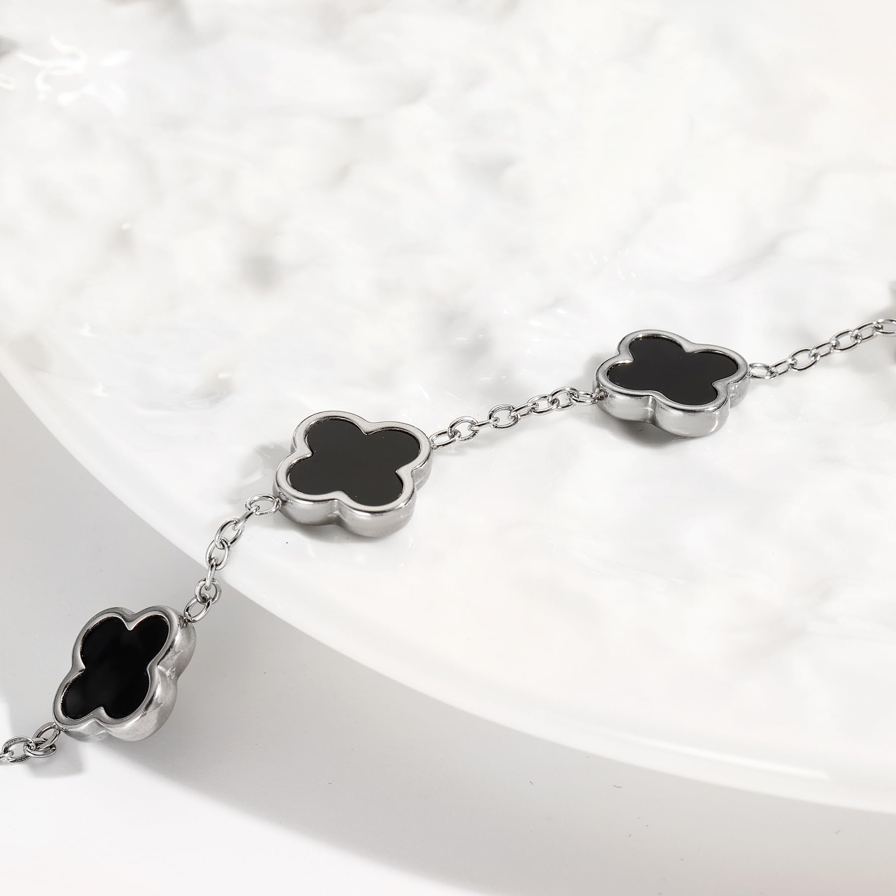 실버 팔찌 블랙 쉘(양면 꽃)