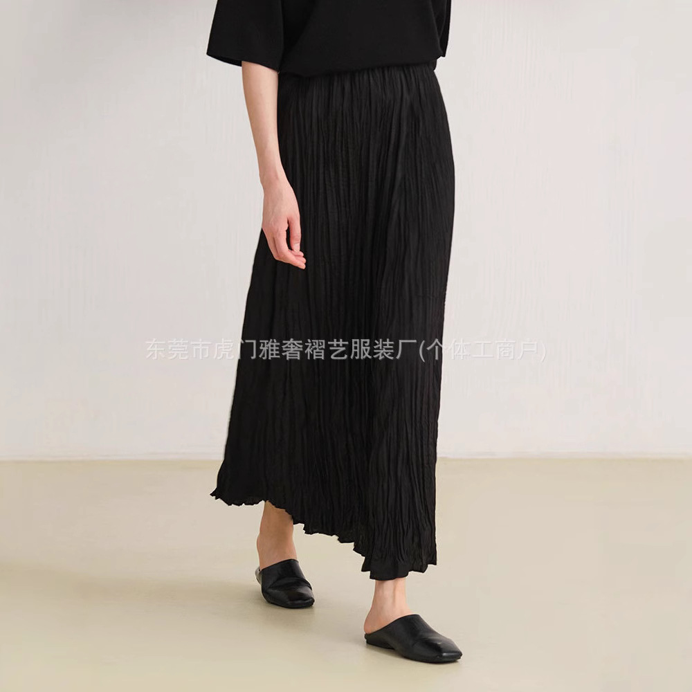 Miyake Minimalist Style Hand-Pleated Skirt Casual Artistic Pleated Skirt Simple Mid-Length Skirt with Large Hem