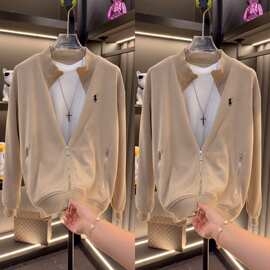 秋季轻奢男装新款老钱风潮流高品质夹克高级感时尚立领简约外套