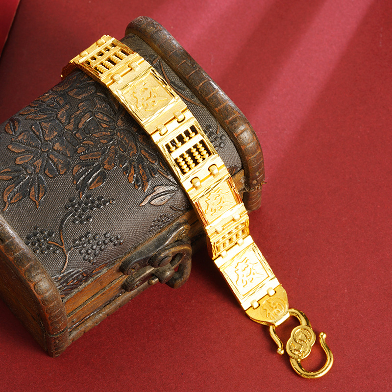 Brazalete ábaco de oro vietnamita masculino temperamento auspicioso retro chino bronce dorado joyas de mano accesorios Yiwu al por mayor
