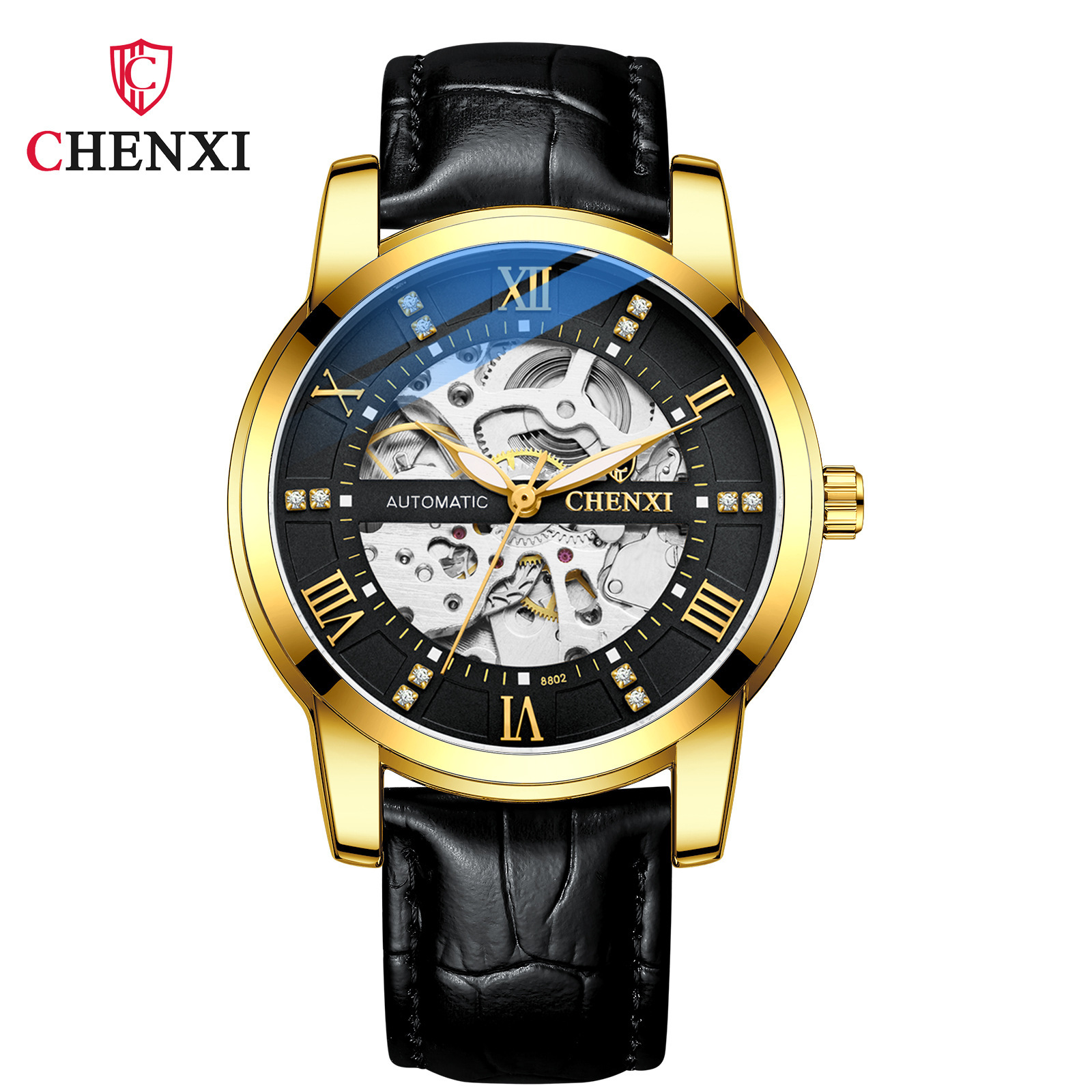 Chenxi hombres hueco transparente automático reloj mecánico cinturón moda negocio popular reloj mecánico 8802