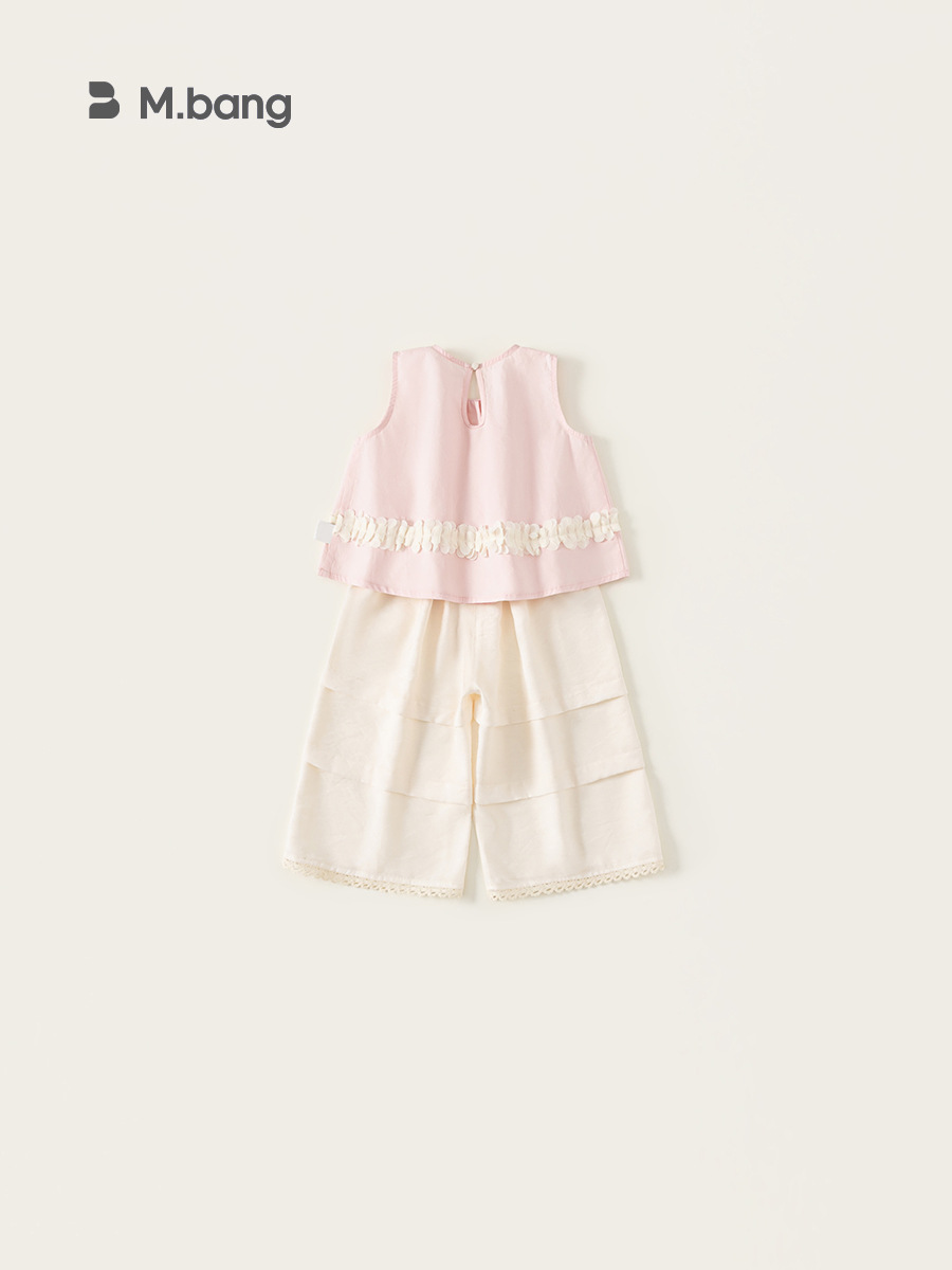 Youbao ropa para niños niñas traje sin mangas coreano camisa de bebé de malla para niños top traje de pantalón ancho de encaje de color sólido