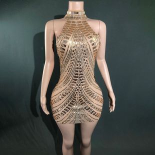 Europe and the United States hot diamond bag hip skirt fun mesh clothing Amazon foreign trade new hanging neck sexy