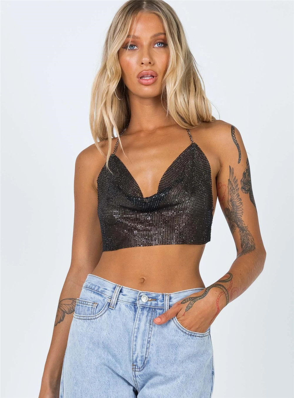 Metal Sequin Backless Camisole NSXYA84974