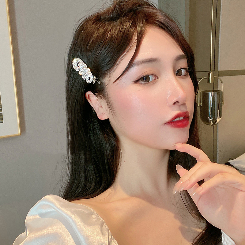 Korean hair accessories blingbling flash Diamond hairpin duckbill clip bangs clip Gem Pearl chain hairpin
