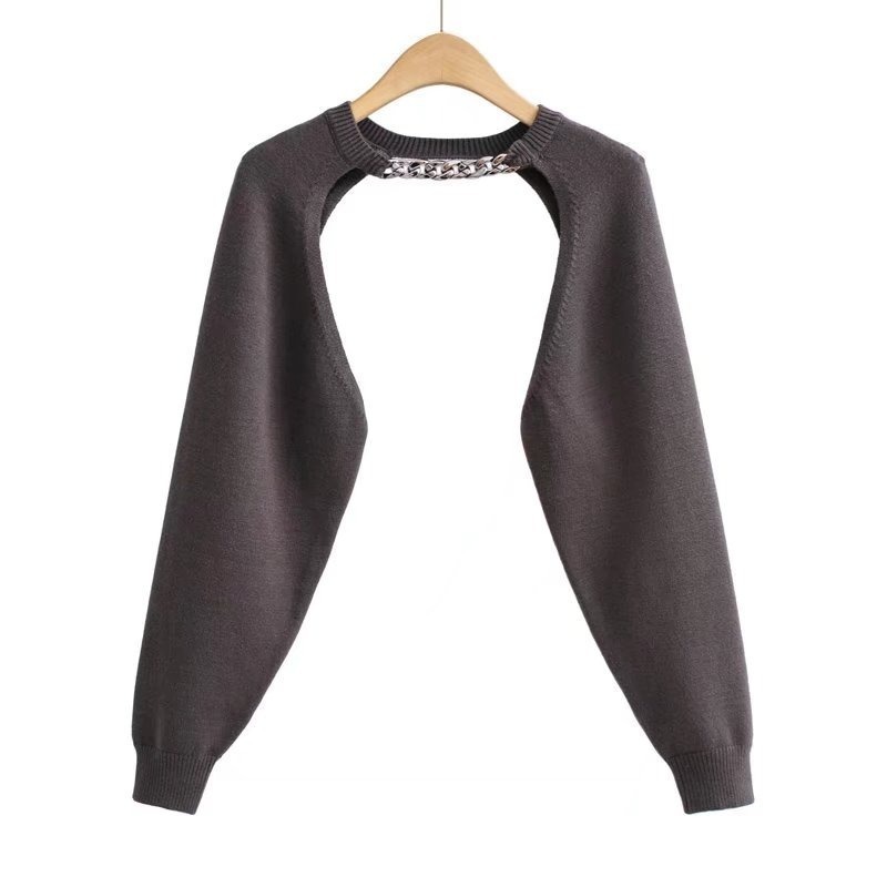Chain knitted pullover round neck top NSXDX117536