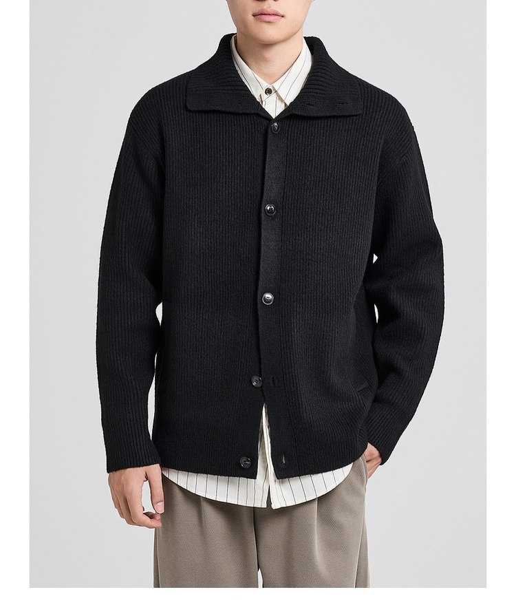 Áo len cardigan nam phong cách Mỹ dệt kim nhung hoa — màu đen chi tiết 29