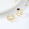 Advanced stone inlay, zirconium, one size golden ring, high-quality style, four-leaf clover, 750 sample gold, wholesale