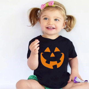ins AliExpress cross-border men's and women's short-sleeved round neck T-shirt summer Halloween pumpkin print one-piece delivery