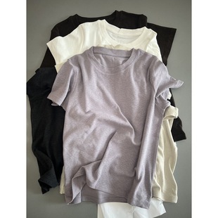The Fabric Is Comfortable to Touch, Imitation Cashmere Bamboo Short-Sleeved Summer New Round Neck Casual T-Shirt Pure Color Top for Women