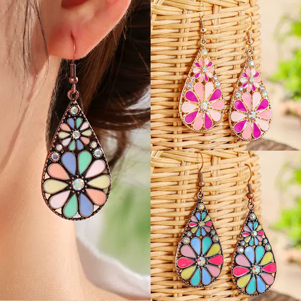 Amazon's Hottest Alloy Oil Drop Earrings Wholesale Ethnic Style Holiday Travel Colorful Earrings Niche Versatile Accessories