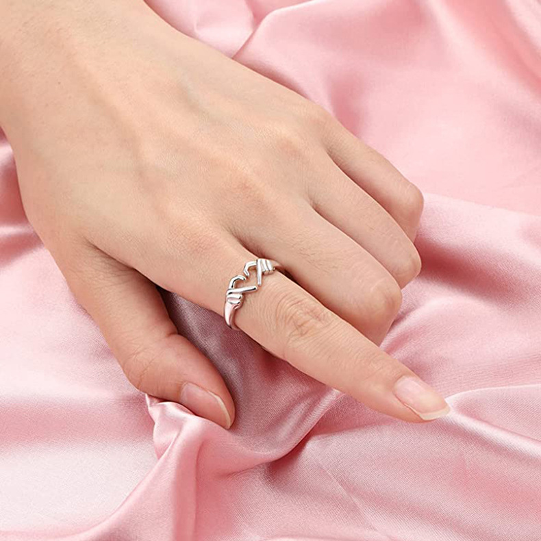 Gesture, Heart Shape Pattern Women's Gender 925 Sterling Silver Gesture Heart Shape Open Rings