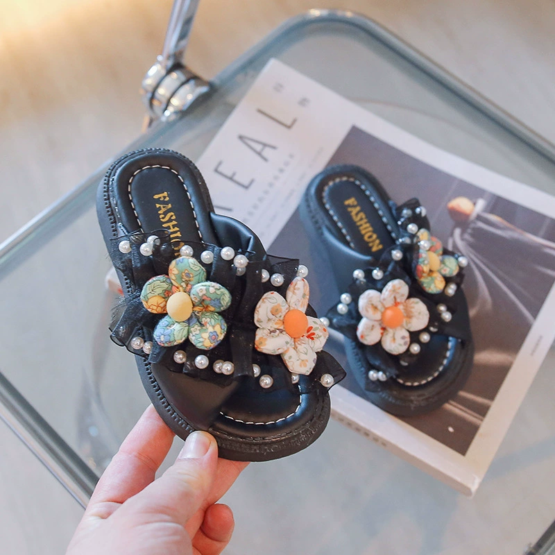 Slippers, summer footwear, universal slide for princess, flowered, Korean style