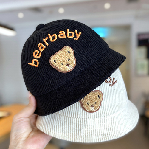 Korean style baby hat autumn and winter corduroy cute bear fisherman hat boys and girls sunshade versatile basin hat trendy