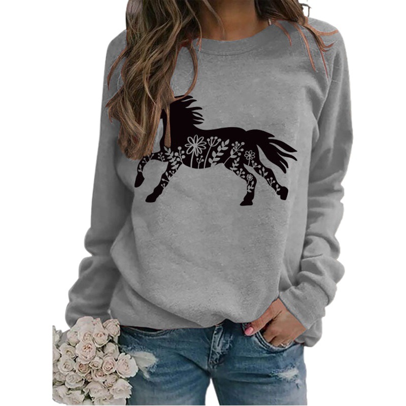 Amazon estación independiente en stock cuello redondo europeo y americano superior manga larga impresa eBay cómodo suéter transfronterizo Comercio exterior venta al por mayor