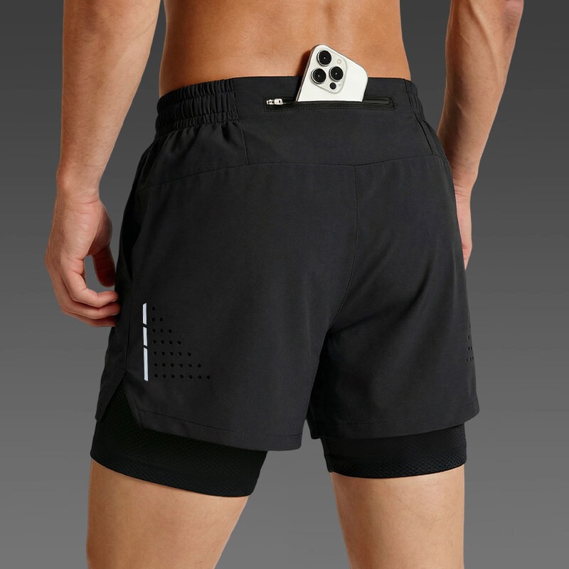 Summer Breathable Quick-Dry Multi-Color Stretch Athletic Fitness Anti-Exposure Faux Two-Piece Lined Trendy Men's Three-Quarter Shorts