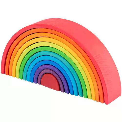 Rainbow building blocks, basswood large storage box, little people building Jenga, children's educational toys, pyramid building blocks