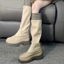 高筒靴子女2023秋季新款小个子增高显瘦长筒靴户外防水雨靴裤管靴