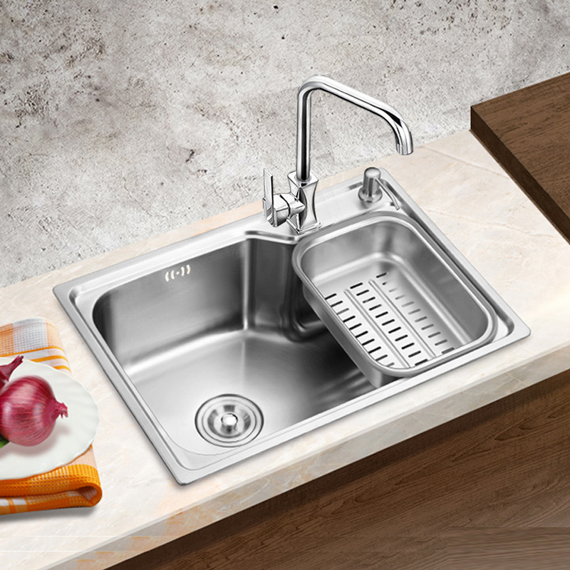 Stainless Steel Single-Drain Integrated Thickened & Deepened Kitchen Sink with Brushed Finish – Vegetable Washing Basin, Dishwashing Sink, and Undermount Basin Combo Set