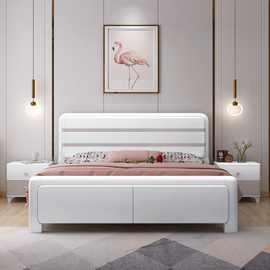 佳同实木床现代简约白色烤漆橡木床北欧气压高箱储物1.8m1.5米