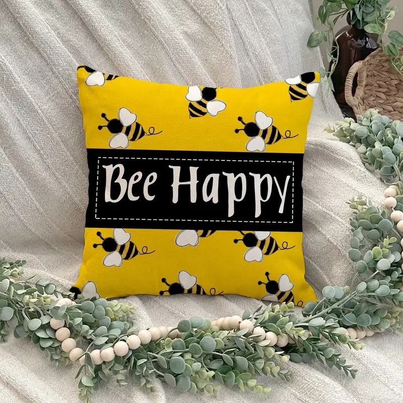 2024 explosión transfronteriza adorable patrón de abeja abraza almohada de impresión de lino Amazon mesa de sala de estar bandera dormitorio image 4