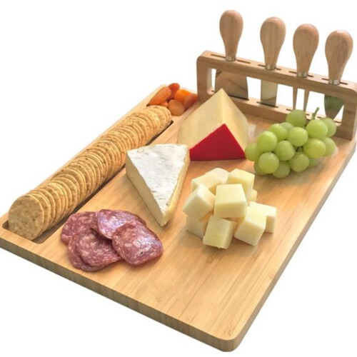 Cross-border bamboo cutting board bread fruit cutting vegetable butter food supplement board knife and fork four-piece cutting board set cheese cheese board