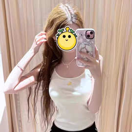 BM风美式复古浅灰小黄鸭棉弹力刺绣短款背心上衣女ins潮