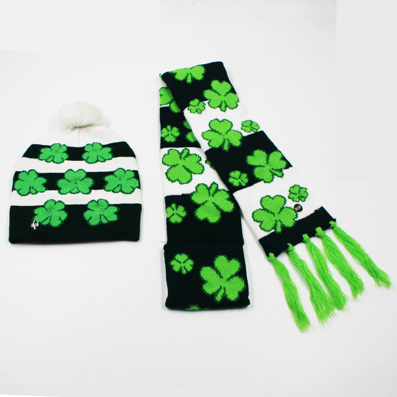 Fabricante transfronterizo de gorros navideños europeos y americanos tejidos en jacquard, gorros navideños de lana con luces LED, gorros navideños con pompón y bufandas. image 50