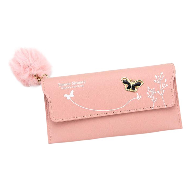 Carpeta larga de las mujeres de la manera color sólido bola de la piel arco embrague bolso largo de las mujeres bolsa de la tarjeta monedero