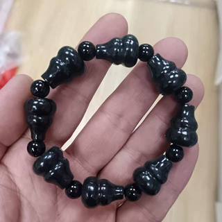 新疆和田玉青玉手串珠子桶珠多棱葫芦时尚男女款手链带隔珠塔青色