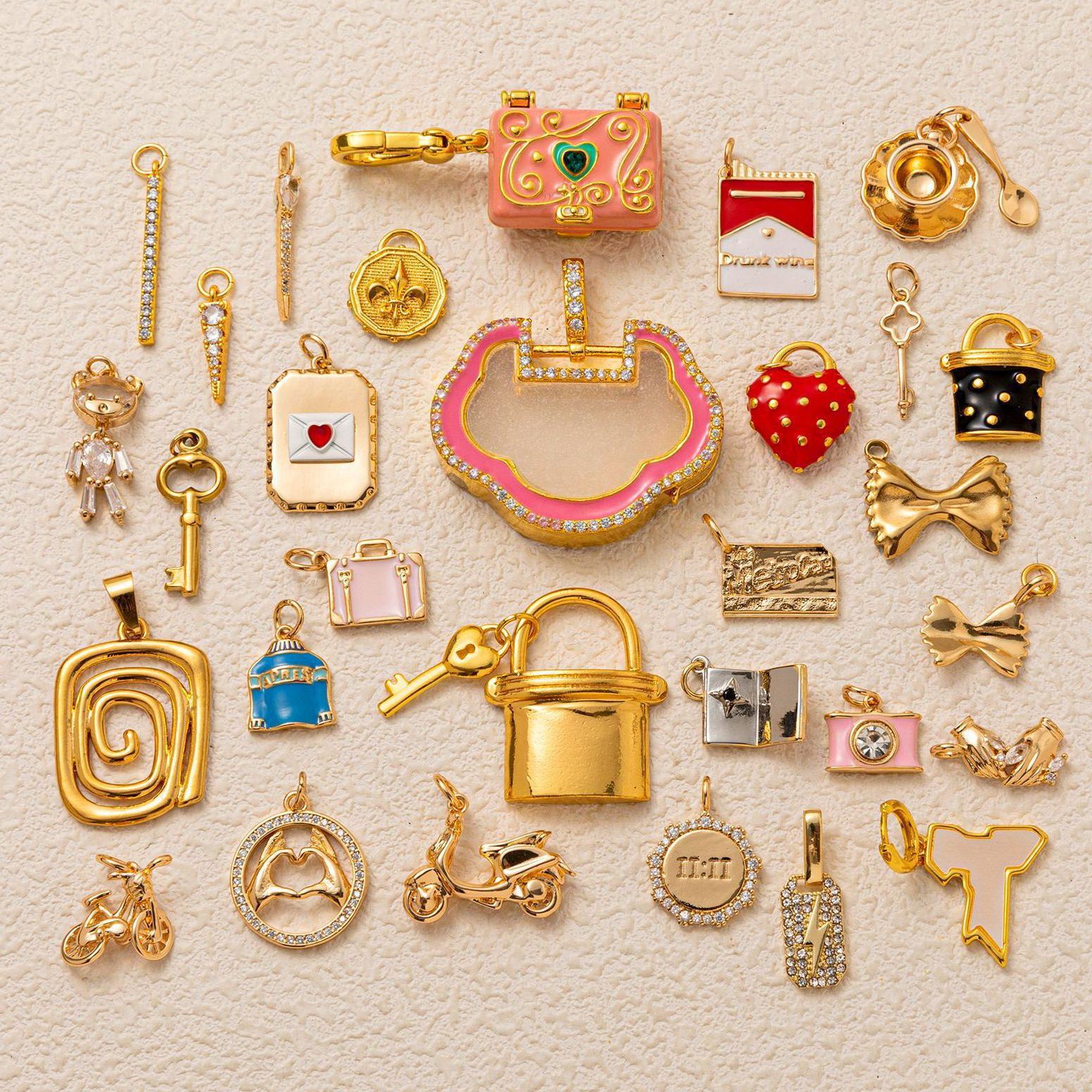 欧美简约吊坠亚马逊咖啡杯行李箱毛衣钥匙锁保色爱心自行车跨境