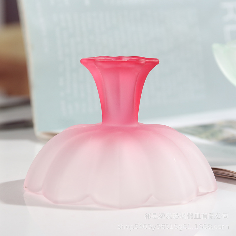 Taza de café de estilo chino flor esmerilado personalidad creativa gradiente rosa verde loto taza de vidrio de pies altos taza de té kung fu