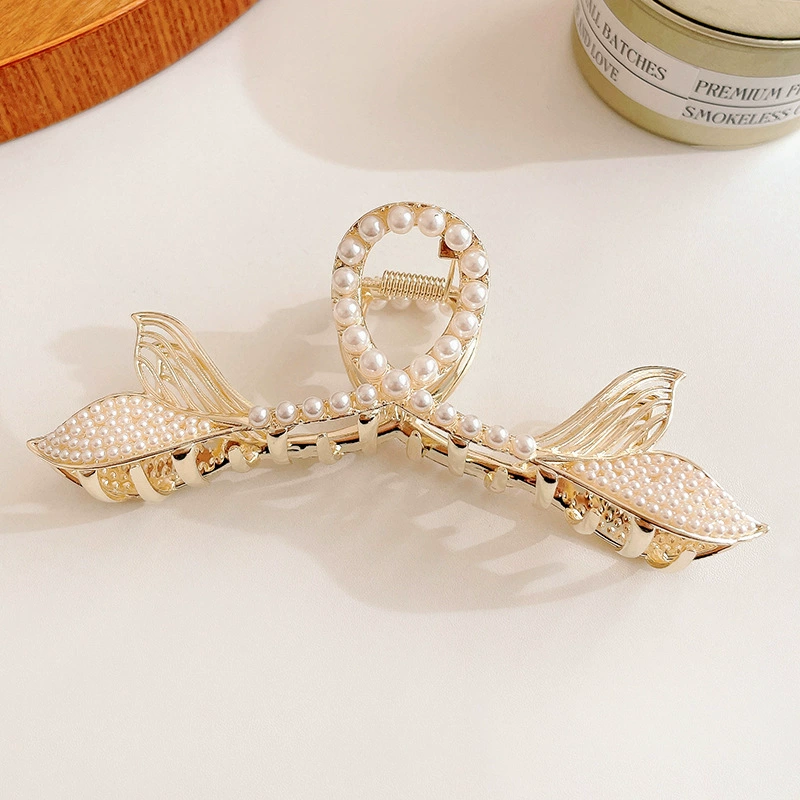 Metal crab hair clip, elegant rhinestone & pearl accents, large styles (multiple colors)