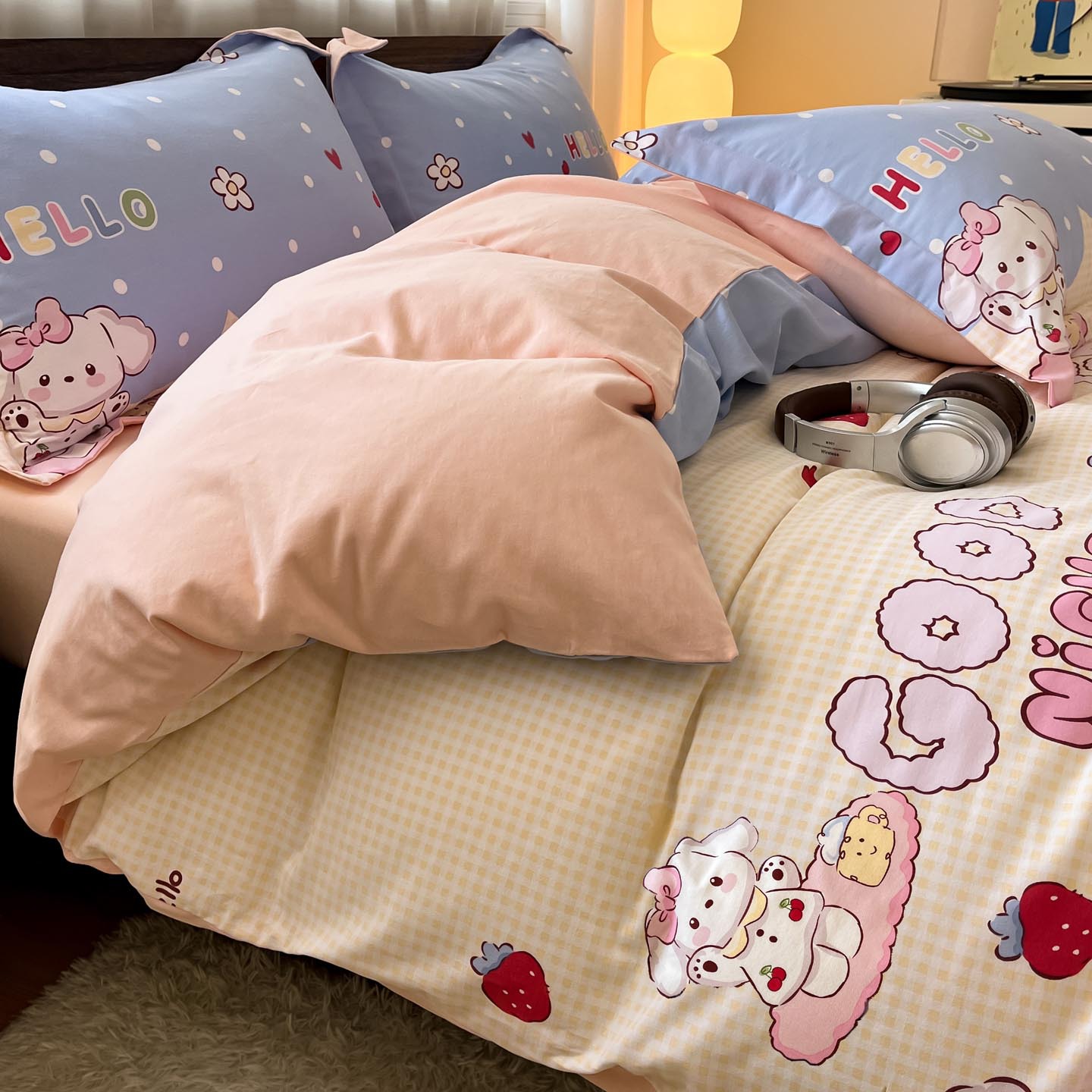 Algodón grueso de cuatro piezas, sábanas de algodón lavado con agua, dormitorios de estudiantes, tres piezas