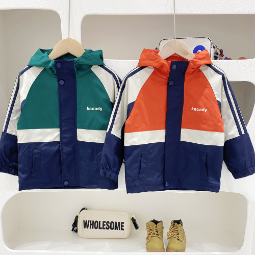 Boys' Jackets Spring 2024 New Korean Style Spring Style Color Block Style Tops Big Children's Baby Jackets Children's Clothing Trendy